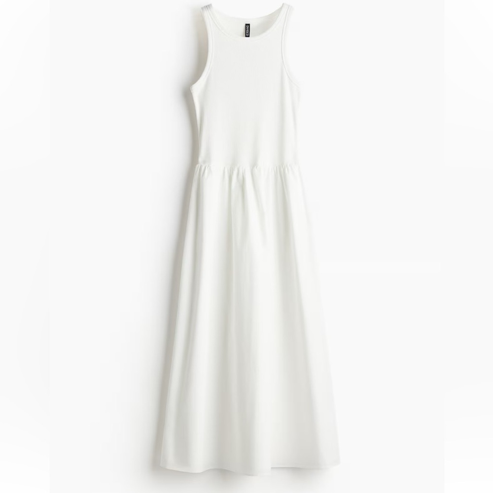 White Sleeveless Poplin Midi Dress